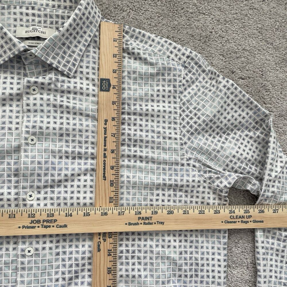 Bugatchi Shirt Mens XL Geometric Button Up 8 Way Stretch Long Sleeve White Gray - Picture 4 of 8